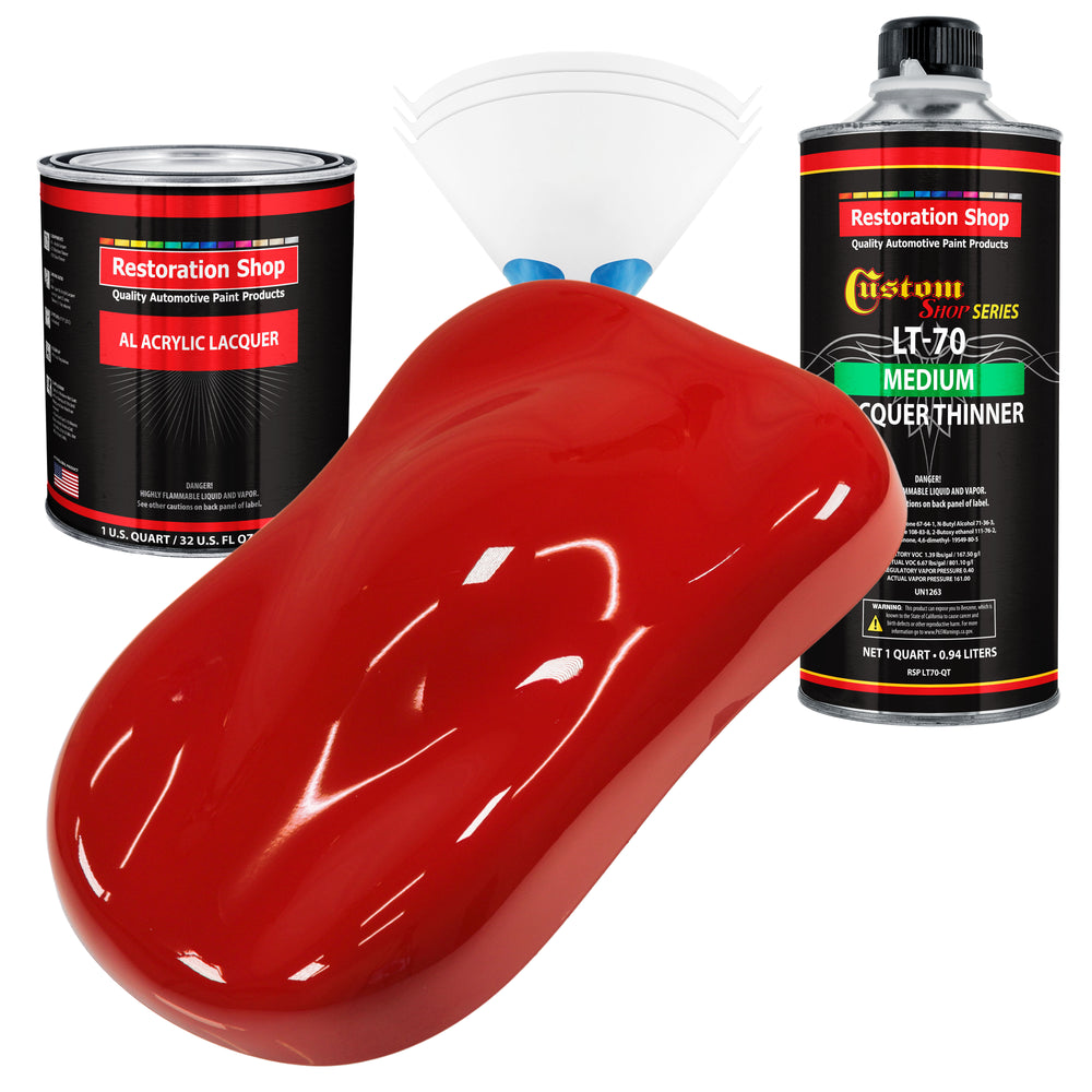 Graphic Red - Acrylic Lacquer Auto Paint - Complete Quart Paint Kit with Medium Thinner - Professional Automotive Car Truck Guitar Refinish Coating