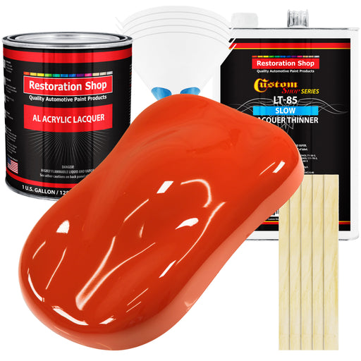 Tractor Red - Acrylic Lacquer Auto Paint - Complete Gallon Paint Kit with Slow Dry Thinner - Professional Automotive Car Truck Guitar Refinish Coating