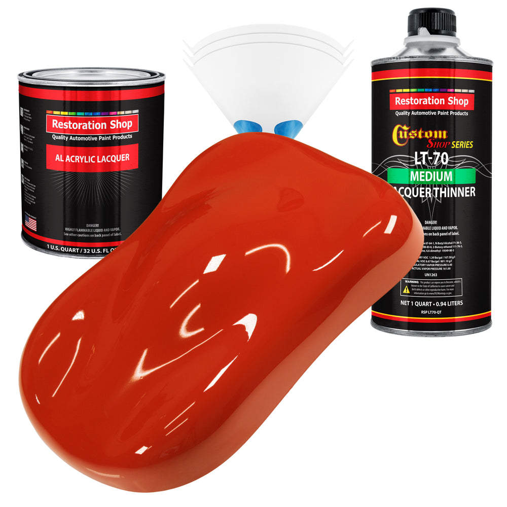 Monza Red - Acrylic Lacquer Auto Paint - Complete Quart Paint Kit with Medium Thinner - Professional Automotive Car Truck Guitar Refinish Coating