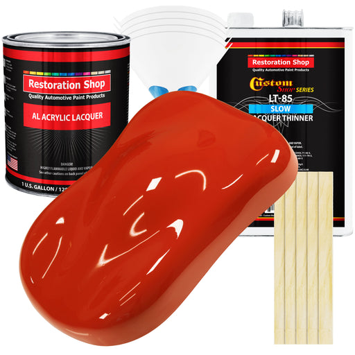 Monza Red - Acrylic Lacquer Auto Paint - Complete Gallon Paint Kit with Slow Dry Thinner - Professional Automotive Car Truck Guitar Refinish Coating