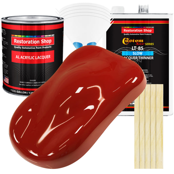 Candy Apple Red - Acrylic Lacquer Auto Paint - Complete Gallon Paint Kit with Slow Dry Thinner - Professional Automotive Car Truck Refinish Coating