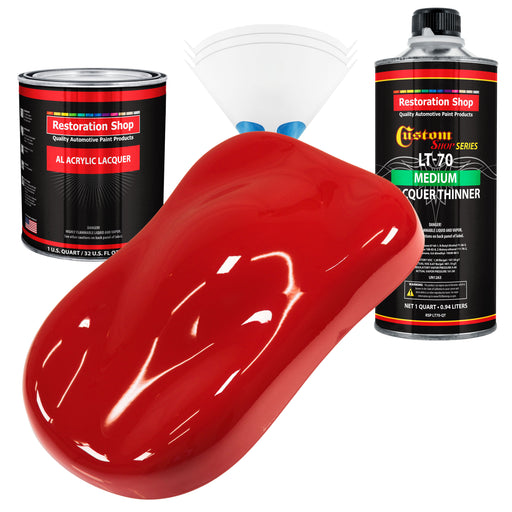 Rally Red - Acrylic Lacquer Auto Paint - Complete Quart Paint Kit with Medium Thinner - Professional Automotive Car Truck Guitar Refinish Coating