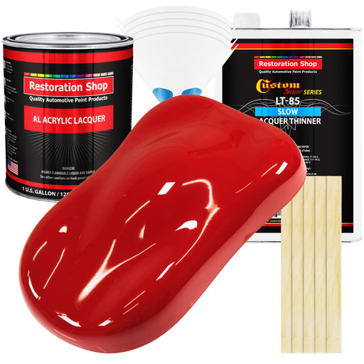 Rally Red - Acrylic Lacquer Auto Paint - Complete Gallon Paint Kit with Slow Dry Thinner - Professional Automotive Car Truck Guitar Refinish Coating