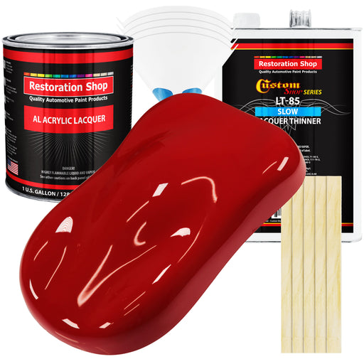 Victory Red - Acrylic Lacquer Auto Paint - Complete Gallon Paint Kit with Slow Dry Thinner - Professional Automotive Car Truck Guitar Refinish Coating