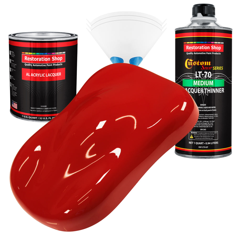 Pro Street Red - Acrylic Lacquer Auto Paint - Complete Quart Paint Kit with Medium Thinner - Professional Automotive Car Truck Refinish Coating