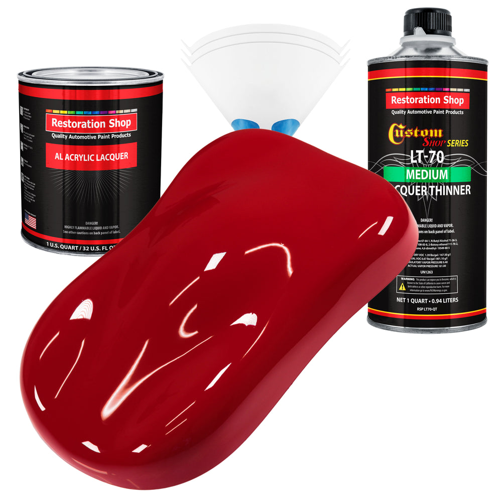 Quarter Mile Red - Acrylic Lacquer Auto Paint - Complete Quart Paint Kit with Medium Thinner - Professional Automotive Car Truck Refinish Coating