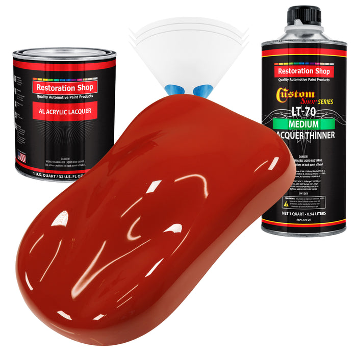 Scarlet Red - Acrylic Lacquer Auto Paint - Complete Quart Paint Kit with Medium Thinner - Professional Automotive Car Truck Guitar Refinish Coating