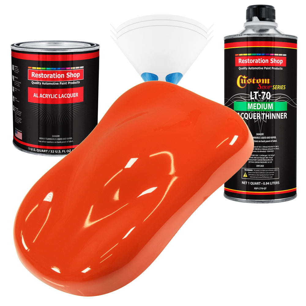 Charger Orange - Acrylic Lacquer Auto Paint - Complete Quart Paint Kit with Medium Thinner - Professional Automotive Car Truck Guitar Refinish Coating