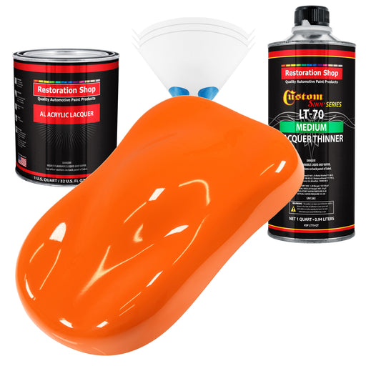 Omaha Orange - Acrylic Lacquer Auto Paint - Complete Quart Paint Kit with Medium Thinner - Professional Automotive Car Truck Guitar Refinish Coating