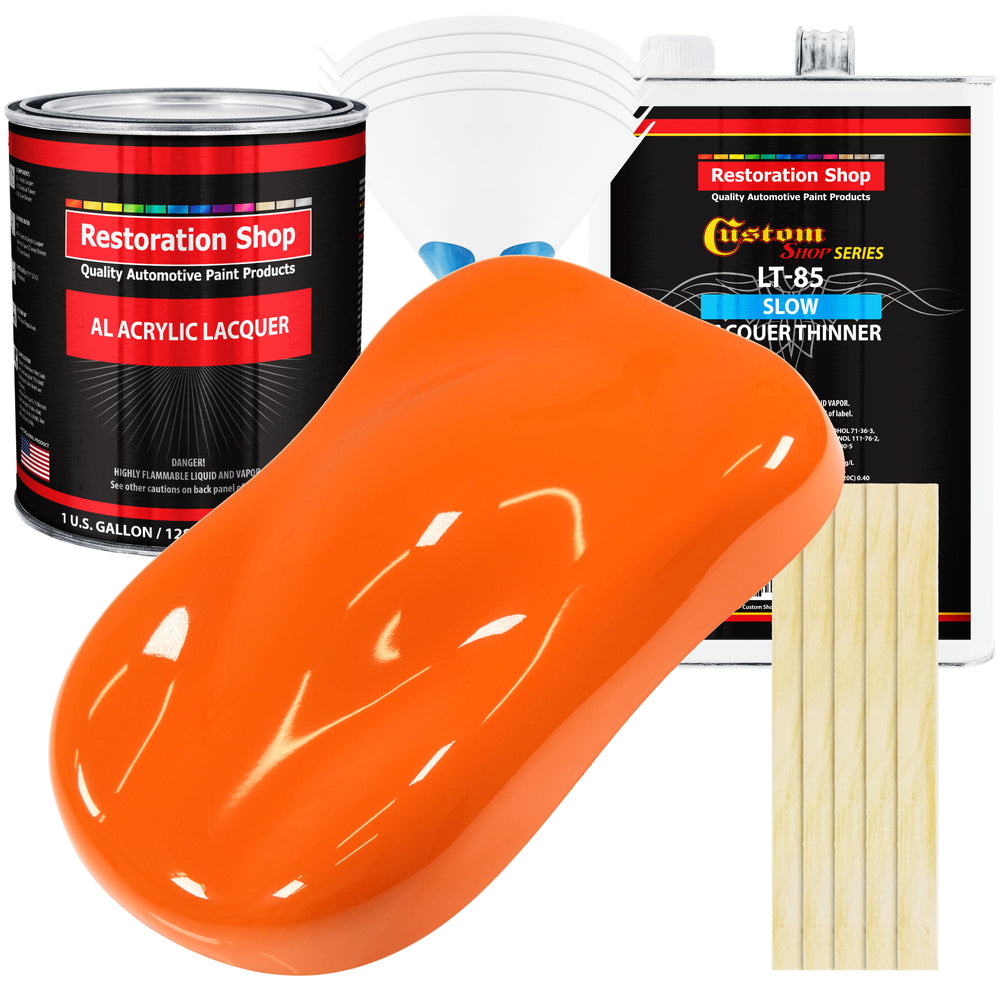 Omaha Orange - Acrylic Lacquer Auto Paint - Complete Gallon Paint Kit with Slow Dry Thinner - Professional Automotive Car Truck Refinish Coating