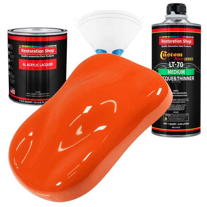 Hugger Orange - Acrylic Lacquer Auto Paint - Complete Quart Paint Kit with Medium Thinner - Professional Automotive Car Truck Guitar Refinish Coating