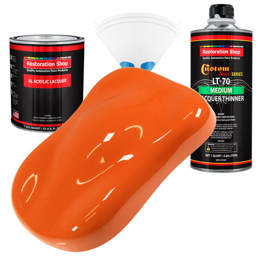 Sunset Orange - Acrylic Lacquer Auto Paint - Complete Quart Paint Kit with Medium Thinner - Professional Automotive Car Truck Guitar Refinish Coating