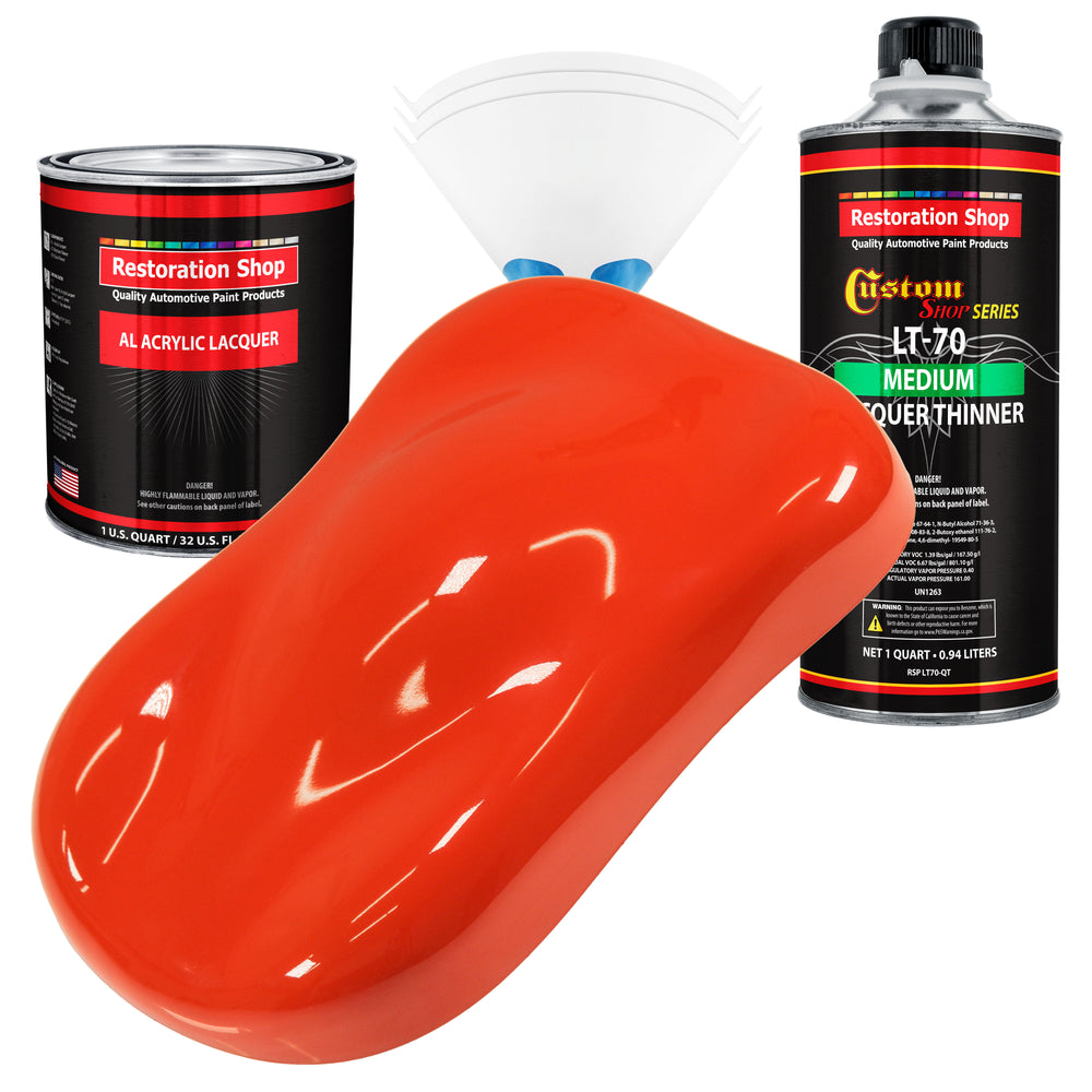 Hemi Orange - Acrylic Lacquer Auto Paint - Complete Quart Paint Kit with Medium Thinner - Professional Automotive Car Truck Guitar Refinish Coating