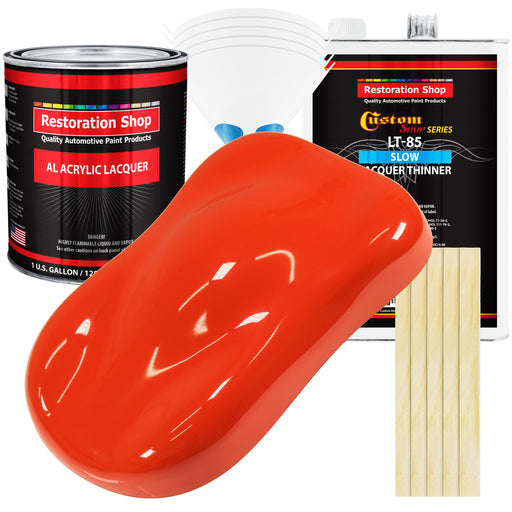 Hemi Orange - Acrylic Lacquer Auto Paint - Complete Gallon Paint Kit with Slow Dry Thinner - Professional Automotive Car Truck Guitar Refinish Coating