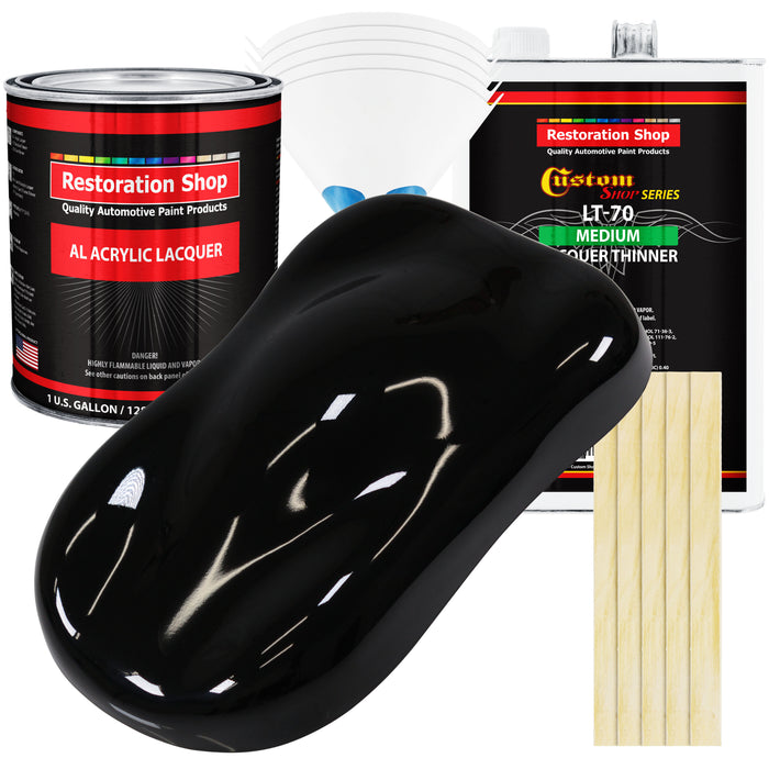 Jet Black (Gloss) - Acrylic Lacquer Auto Paint - Complete Gallon Paint Kit with Medium Thinner - Professional Automotive Car Truck Refinish Coating
