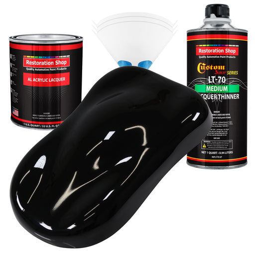 Jet Black (Gloss) - Acrylic Lacquer Auto Paint - Complete Quart Paint Kit with Medium Thinner - Professional Automotive Car Truck Refinish Coating