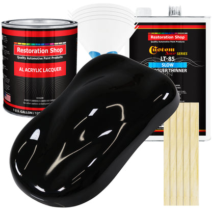 Jet Black (Gloss) - Acrylic Lacquer Auto Paint - Complete Gallon Paint Kit with Slow Dry Thinner - Professional Automotive Car Truck Refinish Coating
