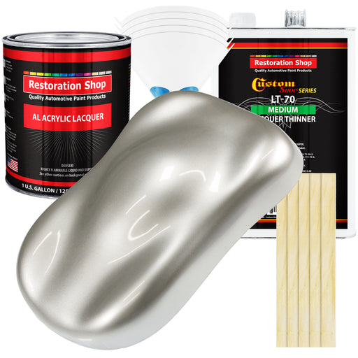 Sterling Silver Metallic - Acrylic Lacquer Auto Paint - Complete Gallon Paint Kit with Medium Thinner - Pro Automotive Car Truck Refinish Coating