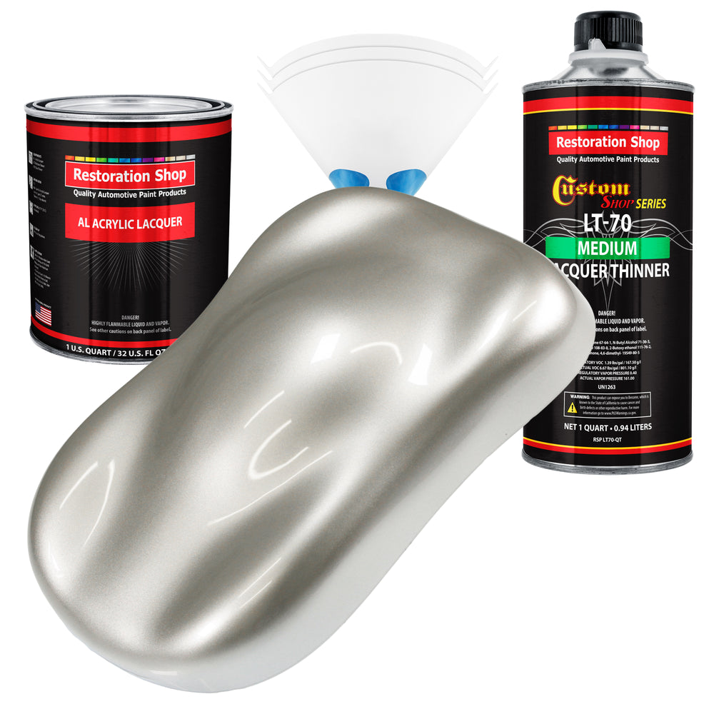 Sterling Silver Metallic - Acrylic Lacquer Auto Paint - Complete Quart Paint Kit with Medium Thinner - Pro Automotive Car Truck Refinish Coating