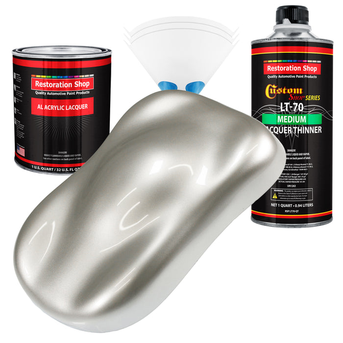 Sterling Silver Metallic - Acrylic Lacquer Auto Paint - Complete Quart Paint Kit with Medium Thinner - Pro Automotive Car Truck Refinish Coating