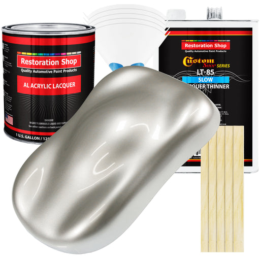 Sterling Silver Metallic - Acrylic Lacquer Auto Paint - Complete Gallon Paint Kit with Slow Dry Thinner - Pro Automotive Car Truck Refinish Coating