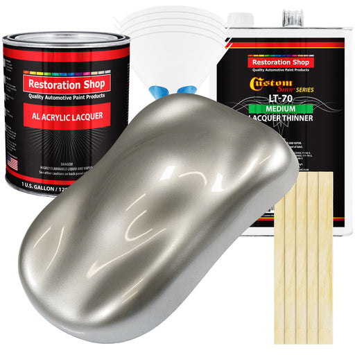 Pewter Silver Metallic - Acrylic Lacquer Auto Paint - Complete Gallon Paint Kit with Medium Thinner - Pro Automotive Car Truck Guitar Refinish Coating
