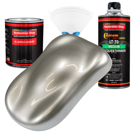 Pewter Silver Metallic - Acrylic Lacquer Auto Paint - Complete Quart Paint Kit with Medium Thinner - Pro Automotive Car Truck Guitar Refinish Coating