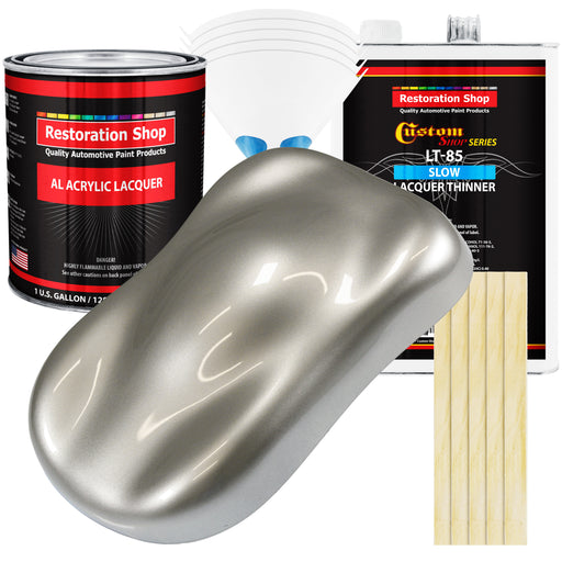 Pewter Silver Metallic - Acrylic Lacquer Auto Paint - Complete Gallon Paint Kit with Slow Dry Thinner - Pro Automotive Car Truck Refinish Coating