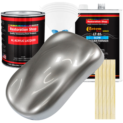 Titanium Gray Metallic - Acrylic Lacquer Auto Paint - Complete Gallon Paint Kit with Slow Dry Thinner - Pro Automotive Car Truck Refinish Coating