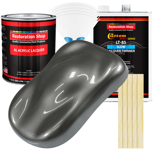 Dark Charcoal Metallic - Acrylic Lacquer Auto Paint - Complete Gallon Paint Kit with Slow Dry Thinner - Pro Automotive Car Truck Refinish Coating
