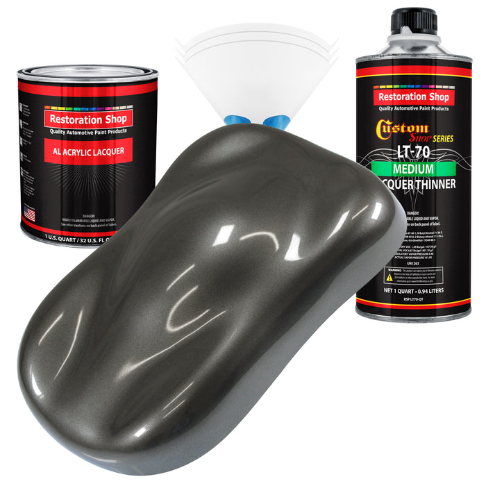 Anthracite Gray Metallic - Acrylic Lacquer Auto Paint - Complete Quart Paint Kit with Medium Thinner - Pro Automotive Car Truck Refinish Coating