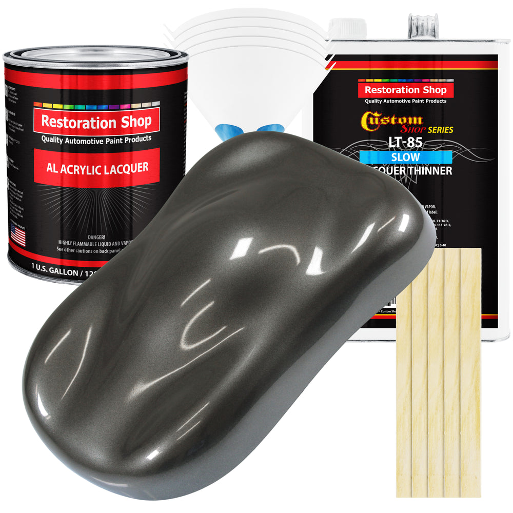 Anthracite Gray Metallic - Acrylic Lacquer Auto Paint - Complete Gallon Paint Kit with Slow Dry Thinner - Pro Automotive Car Truck Refinish Coating