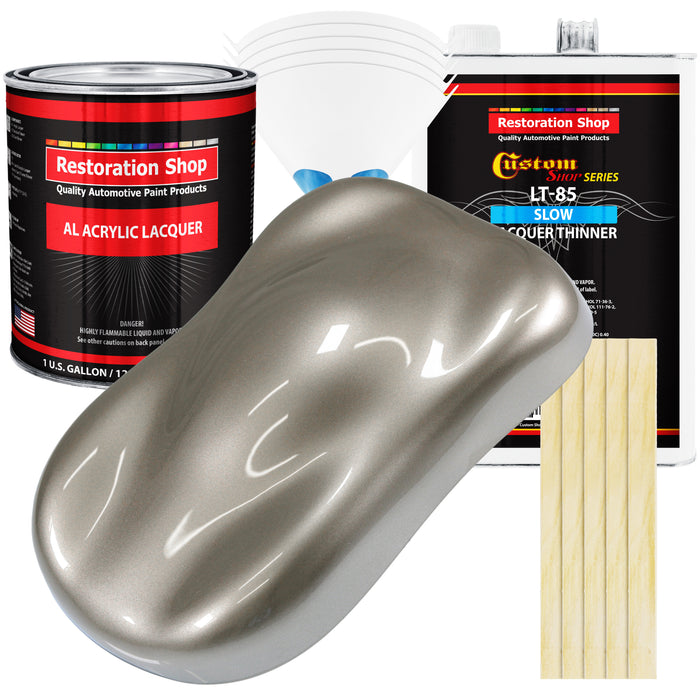 Warm Gray Metallic - Acrylic Lacquer Auto Paint - Complete Gallon Paint Kit with Slow Dry Thinner - Professional Automotive Car Truck Refinish Coating