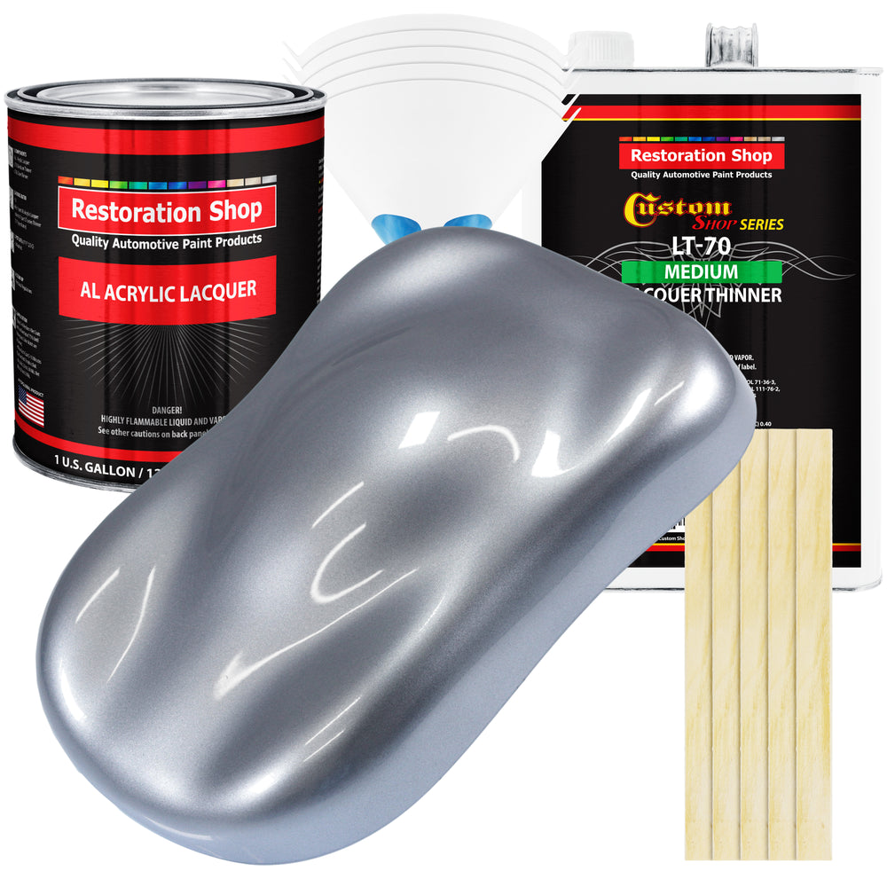 Cool Gray Metallic - Acrylic Lacquer Auto Paint - Complete Gallon Paint Kit with Medium Thinner - Professional Automotive Car Truck Refinish Coating