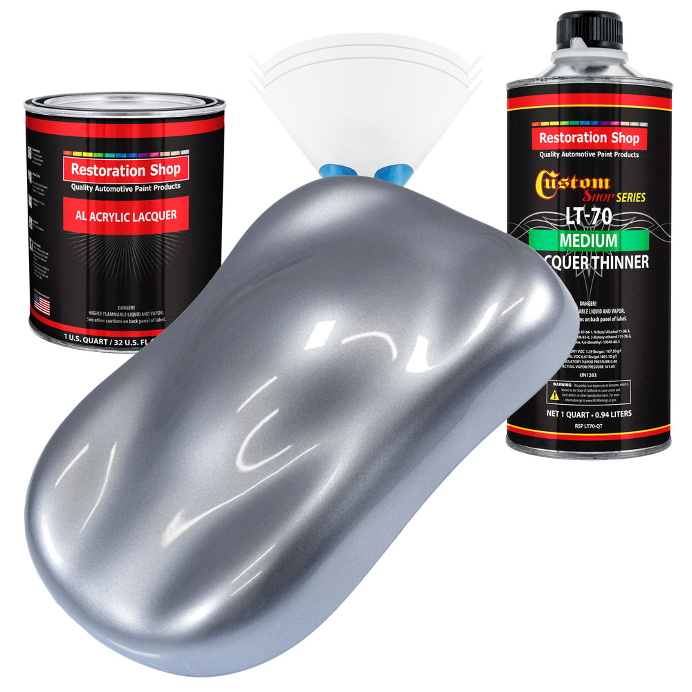 Cool Gray Metallic - Acrylic Lacquer Auto Paint - Complete Quart Paint Kit with Medium Thinner - Professional Automotive Car Truck Refinish Coating
