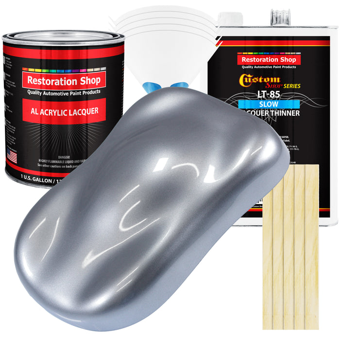 Cool Gray Metallic - Acrylic Lacquer Auto Paint - Complete Gallon Paint Kit with Slow Dry Thinner - Professional Automotive Car Truck Refinish Coating