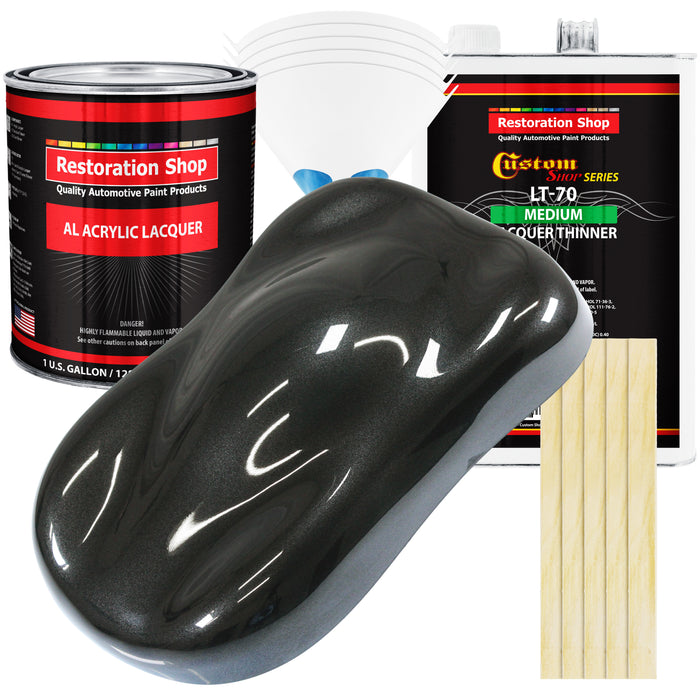 Black Metallic - Acrylic Lacquer Auto Paint - Complete Gallon Paint Kit with Medium Thinner - Professional Automotive Car Truck Refinish Coating