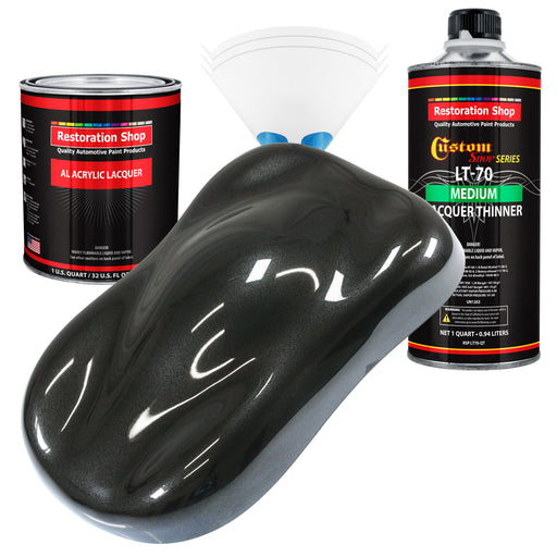 Black Metallic - Acrylic Lacquer Auto Paint - Complete Quart Paint Kit with Medium Thinner - Professional Automotive Car Truck Guitar Refinish Coating