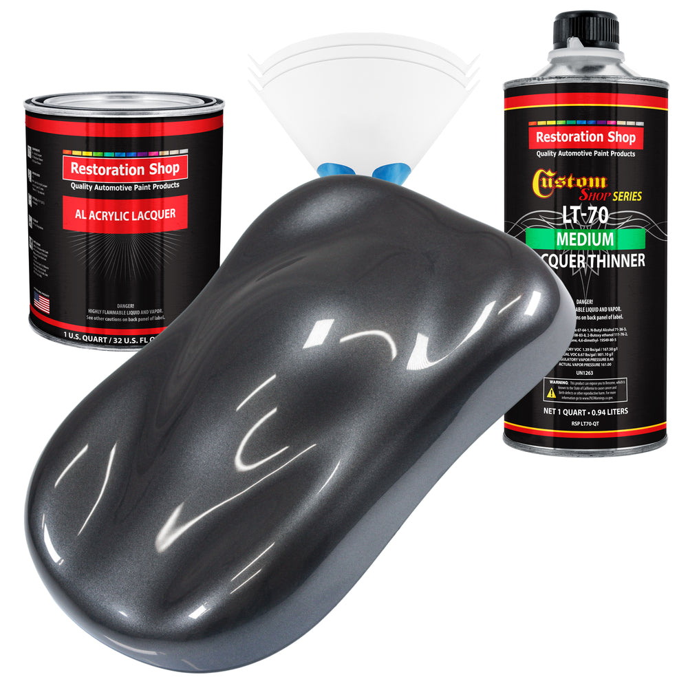 Gunmetal Grey Metallic - Acrylic Lacquer Auto Paint - Complete Quart Paint Kit with Medium Thinner - Pro Automotive Car Truck Guitar Refinish Coating