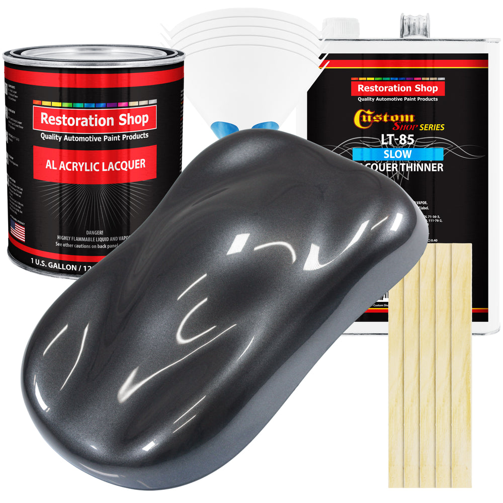 Gunmetal Grey Metallic - Acrylic Lacquer Auto Paint - Complete Gallon Paint Kit with Slow Dry Thinner - Pro Automotive Car Truck Refinish Coating