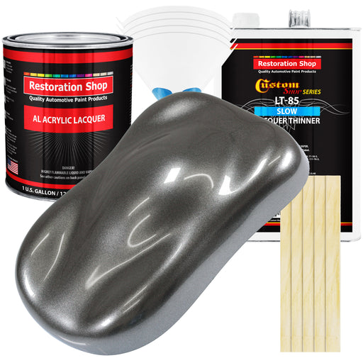 Meteor Gray Metallic - Acrylic Lacquer Auto Paint - Complete Gallon Paint Kit with Slow Dry Thinner - Pro Automotive Car Truck Guitar Refinish Coating
