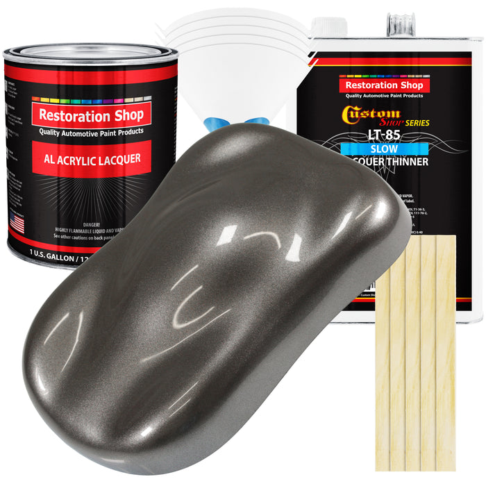 Tunnel Ram Gray Metallic - Acrylic Lacquer Auto Paint - Complete Gallon Paint Kit with Slow Dry Thinner - Pro Automotive Car Truck Refinish Coating