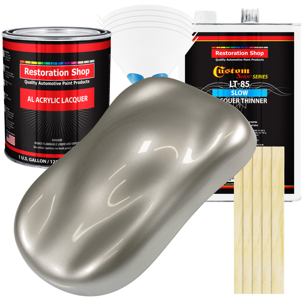 Bright Silver Metallic - Acrylic Lacquer Auto Paint - Complete Gallon Paint Kit with Slow Dry Thinner - Pro Automotive Car Truck Refinish Coating