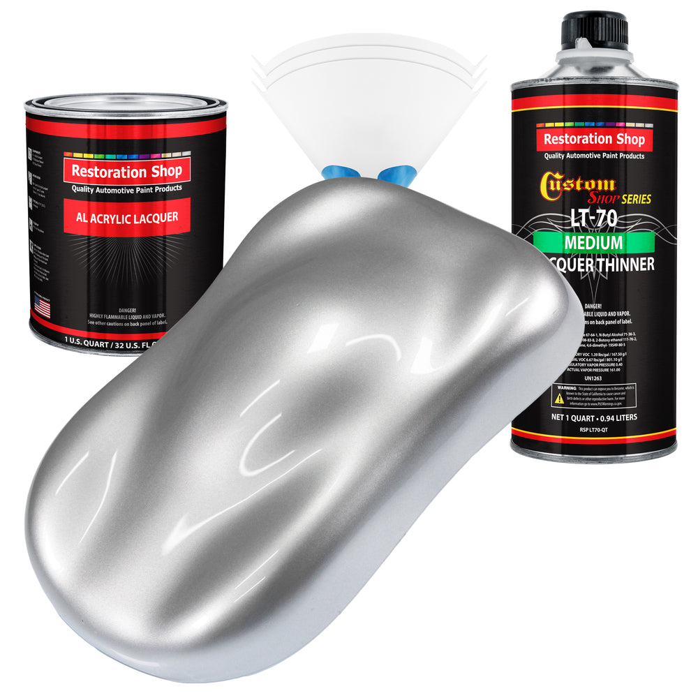 Iridium Silver Metallic - Acrylic Lacquer Auto Paint - Complete Quart Paint Kit with Medium Thinner - Pro Automotive Car Truck Guitar Refinish Coating