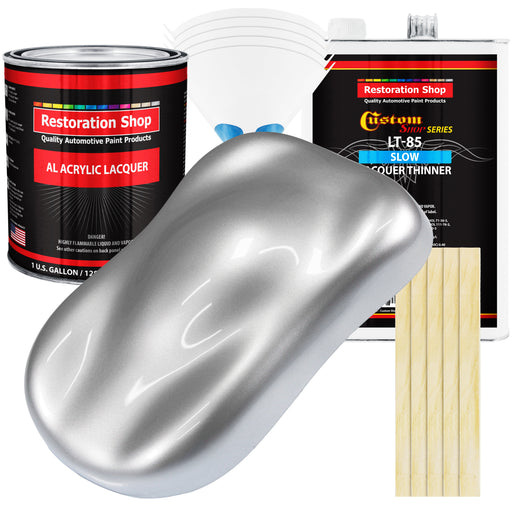 Iridium Silver Metallic - Acrylic Lacquer Auto Paint - Complete Gallon Paint Kit with Slow Dry Thinner - Pro Automotive Car Truck Refinish Coating