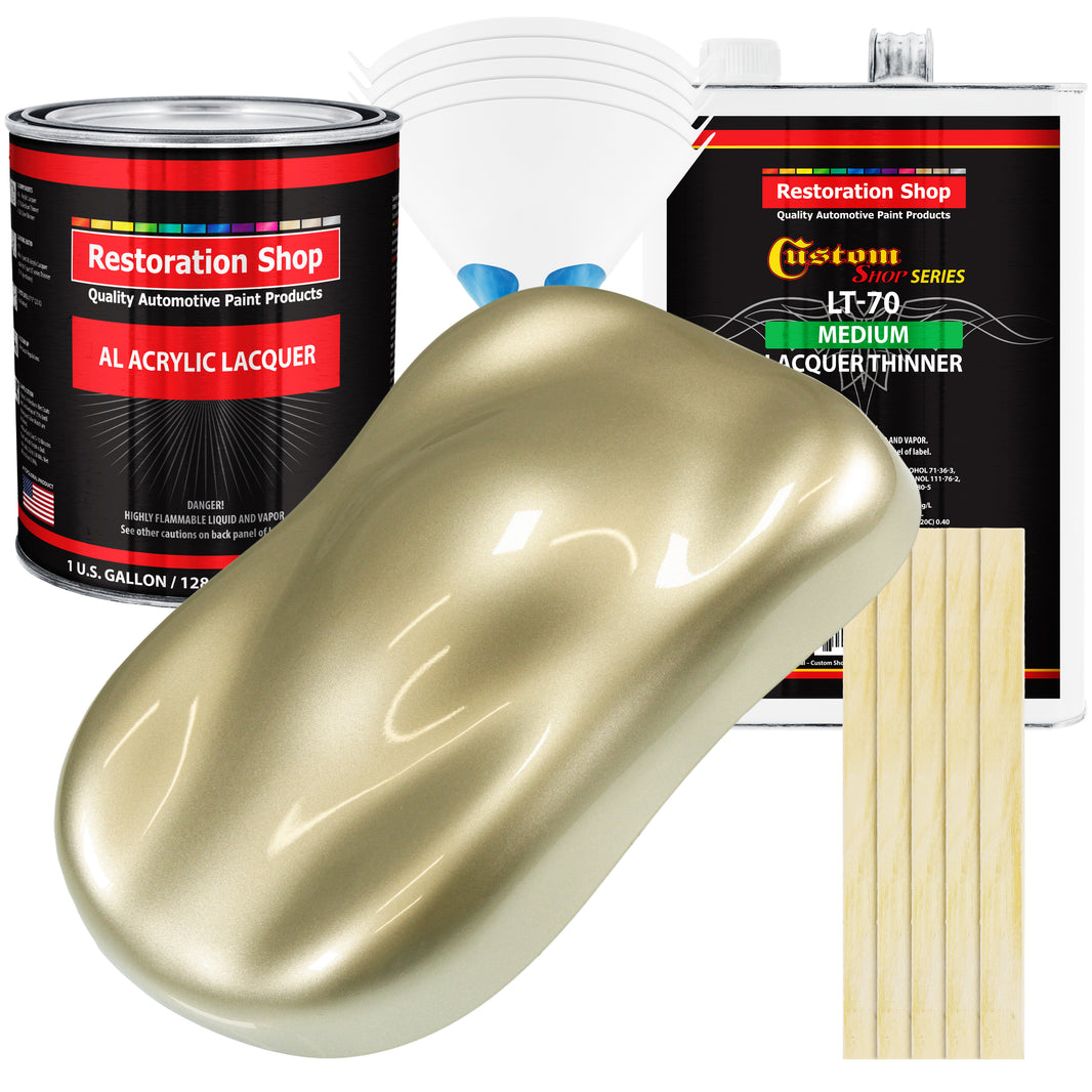 Antique Gold Metallic - Acrylic Lacquer Auto Paint - Complete Gallon Paint Kit with Medium Thinner - Pro Automotive Car Truck Guitar Refinish Coating