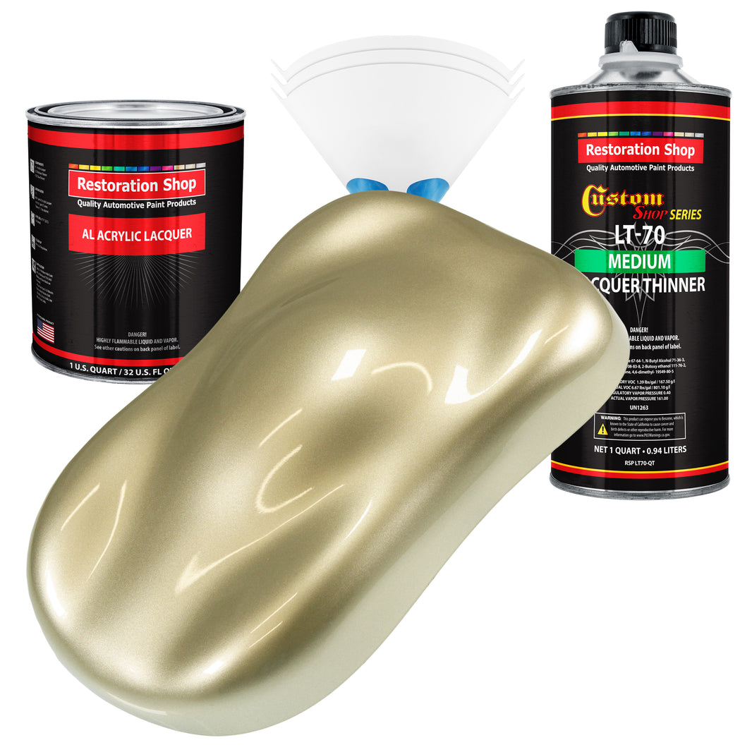 Antique Gold Metallic - Acrylic Lacquer Auto Paint - Complete Quart Paint Kit with Medium Thinner - Professional Automotive Car Refinish Coating