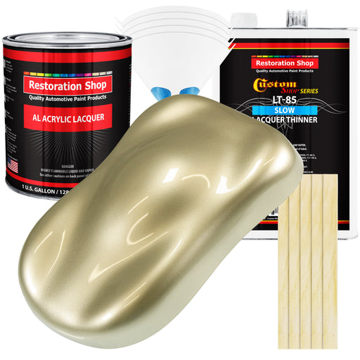 Antique Gold Metallic - Acrylic Lacquer Auto Paint - Complete Gallon Paint Kit with Slow Dry Thinner - Pro Automotive Car Truck Refinish Coating