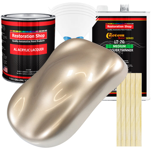 Cashmere Gold Metallic - Acrylic Lacquer Auto Paint - Complete Gallon Paint Kit with Medium Thinner - Pro Automotive Car Truck Guitar Refinish Coating