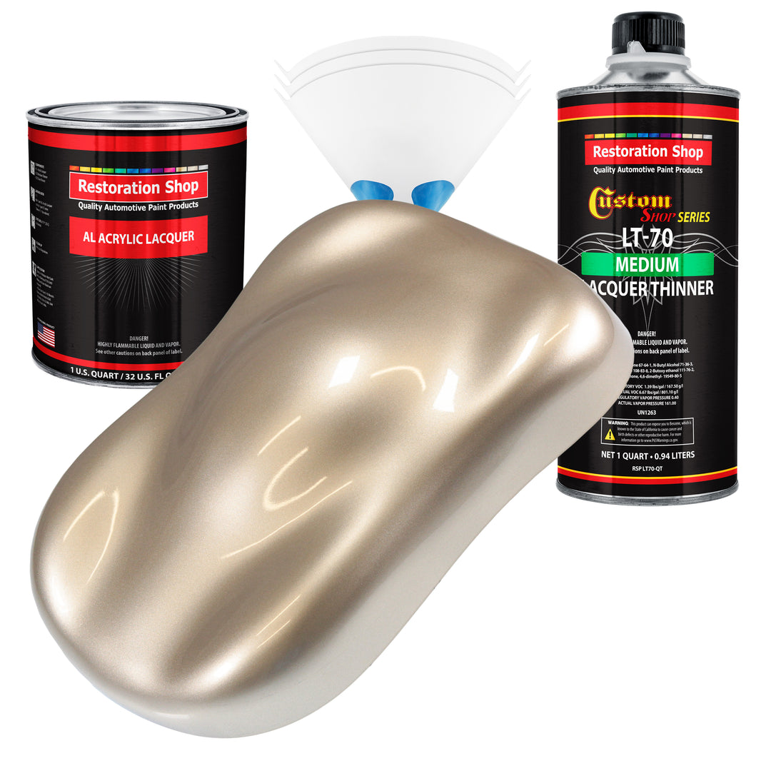 Cashmere Gold Metallic - Acrylic Lacquer Auto Paint - Complete Quart Paint Kit with Medium Thinner - Pro Automotive Car Truck Guitar Refinish Coating